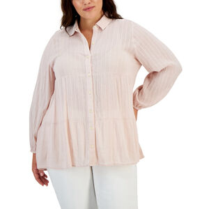 Style & Co. Plus Size 0X Light Pink Long-Sleeve Tiered Buttoned Tunic Shirt NWT